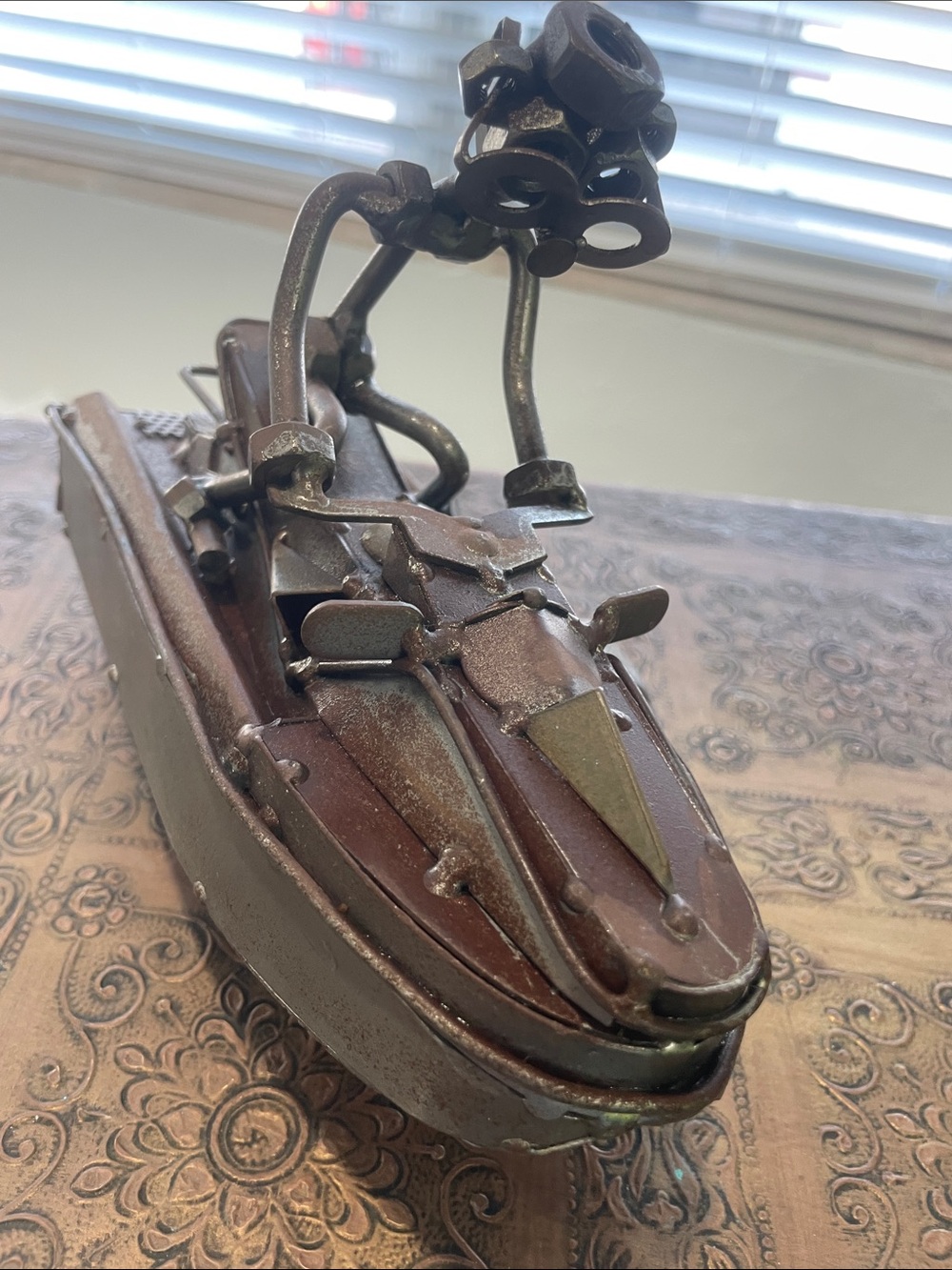 Handcrafted Metal Jet Ski Sculpture - Brown & Olive - Picture 1 of 9